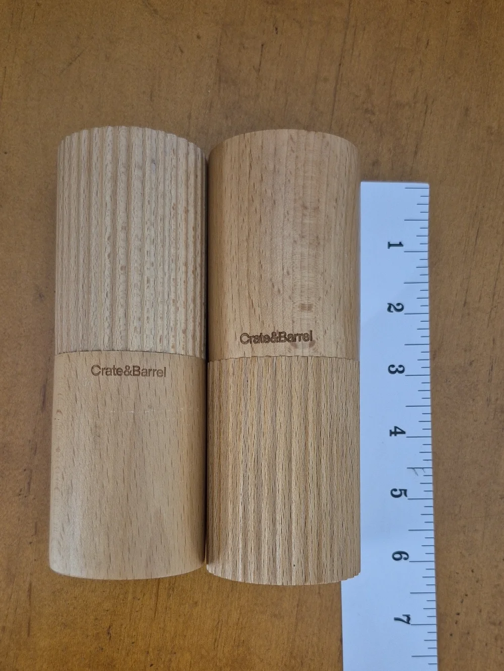 Crate&Barrel Natural Wood Ribbed Salt and Pepper Shakers